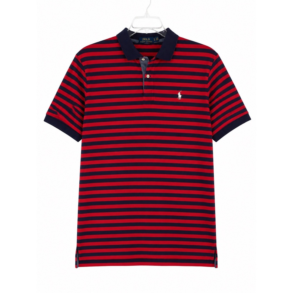 Polo Ralph Lauren Men's XL Custom Slim Fit Striped Polo Shirt Red Navy Blue Golf